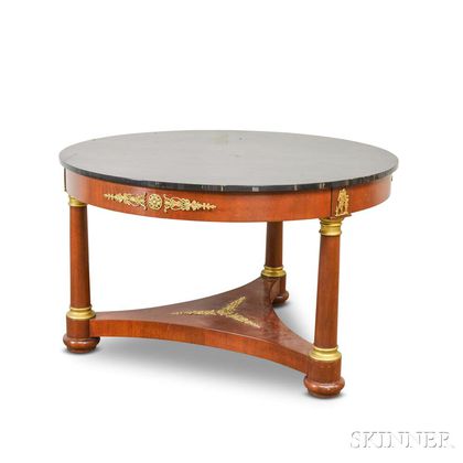 French Empire-style Ormolu-mounted Walnut Veneer Center Table