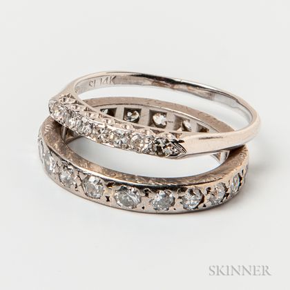 14kt White Gold and Diamond Ring and Eternity Band