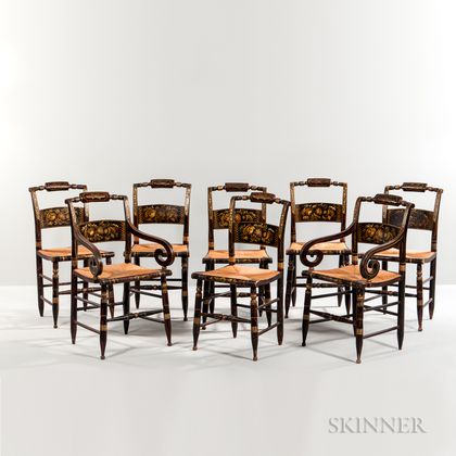 Set of Eight Hitchcock Painted Chairs