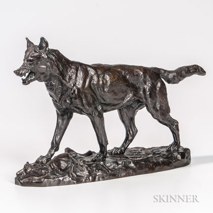 After Antoine-Louis Barye (French, 1795-1875) Bronze Figure of a Wolf