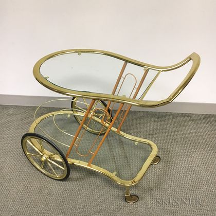 Brass and Glass Wheeled Bar Cart