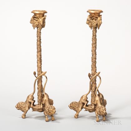Pair of Dore Bronze Figural Candlesticks