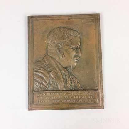 James Early Fraser (American, 1876-1953) Bas Relief Bronze Plaque of Theodore Roosevelt