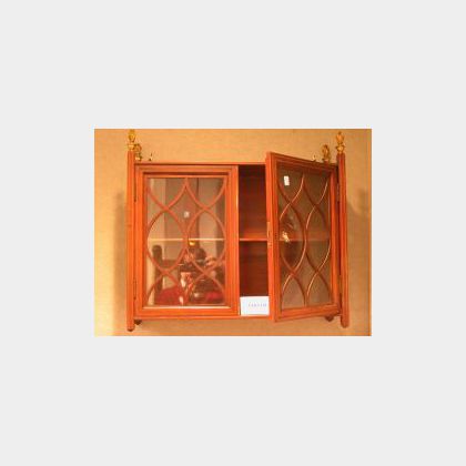 Regency-style Glazed Inlaid Mahogany Wall Cabinet and a Pair of Chippendale-style Mahogany Wall Shelves. 