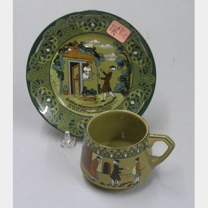 1911 Buffalo Pottery Emerald Deldare Ware Dr. Syntax Cup and a Saucer