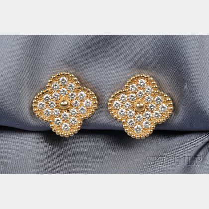 18kt Gold and Diamond "Alhambra" Earclips, Van Cleef & Arpels, France