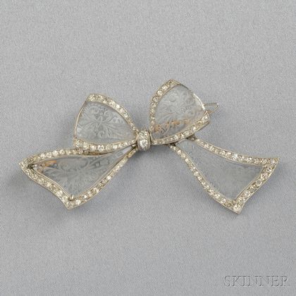Art Deco Platinum and Rock Crystal Bow Brooch