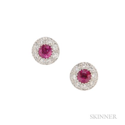 18kt White Gold, Ruby, and Diamond Earrings