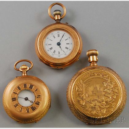 Three Small 14kt Gold Pocket Watches