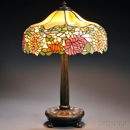 Mosaic Glass Chrysanthemum Lamp, Attributed to Wilkinson 