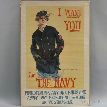 Howard Chandler Christy I Want You for the Navy WWI Lithograph Poster