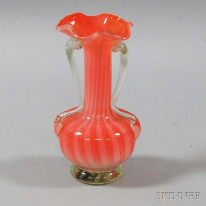 Victorian Art Glass Handled Vase