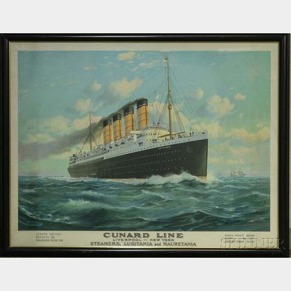 Large Framed Cunard Lines Poster of the Lusitania