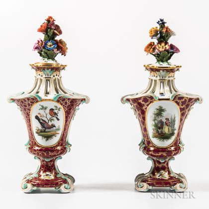 Pair of Meissen Porcelain Potpourri Vases and Covers