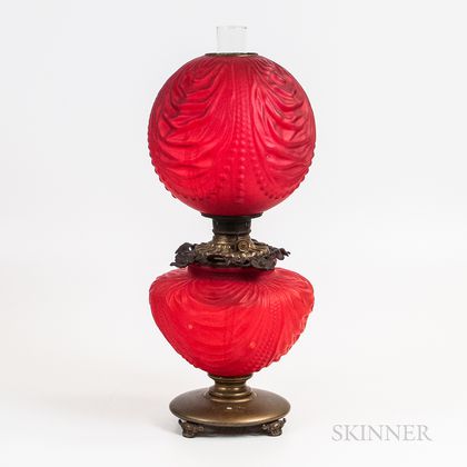 Victorian Red Cased Glass and Brass Fluid Lamp