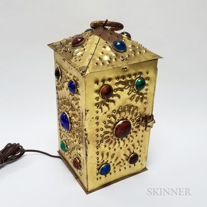 Pierced Gilt-copper Lantern Set with Glass Jewels