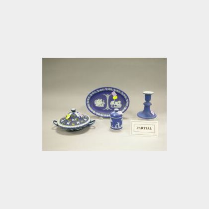 Seven Wedgwood Dark Blue Jasperware Items