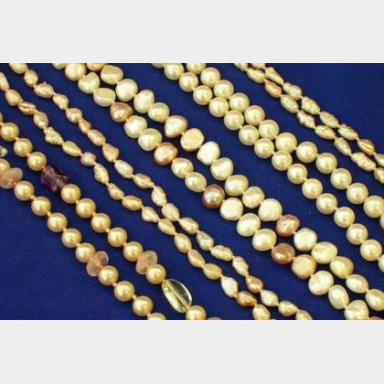 Five Cultured and Freshwater Pearl Necklaces. 