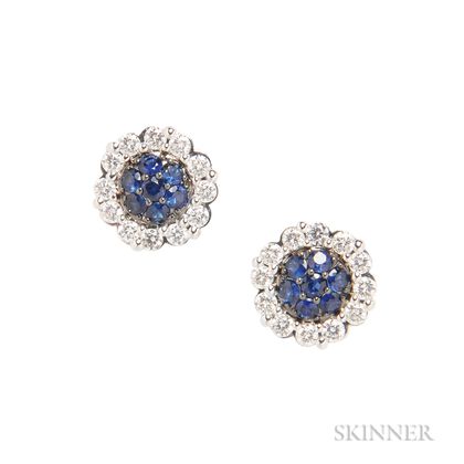 18kt White Gold, Sapphire, and Diamond Earrings