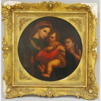 Framed Oil on Tin Madonna Della Sedia