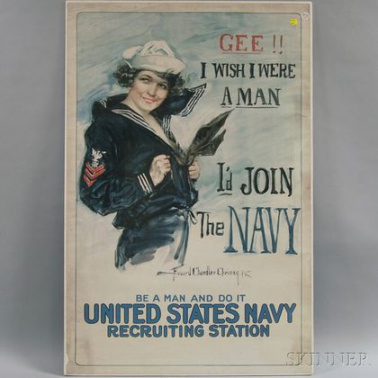 Howard Chandler Christy Gee!! I Wish I Were a Man - I'd Join the Navy WWI Lithograph Poster