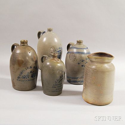 Five Pennsylvania Stoneware Vessels