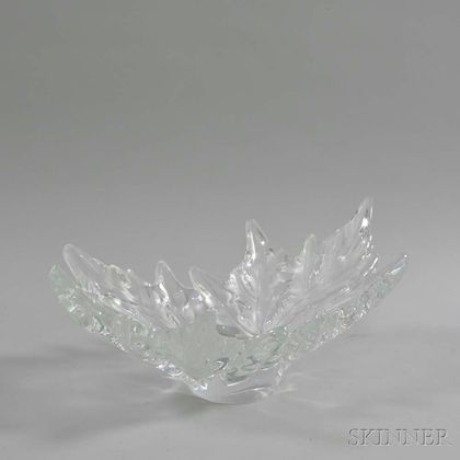 Lalique Colorless Frosted Glass Leaf Bowl