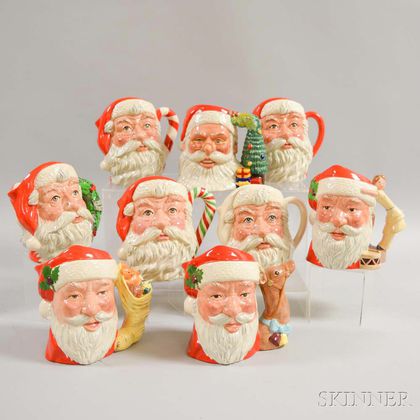 Nine Royal Doulton Ceramic Santa Claus Character Jugs. Estimate $300-500