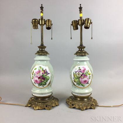 Pair of Celadon Paris Porcelain Lamps