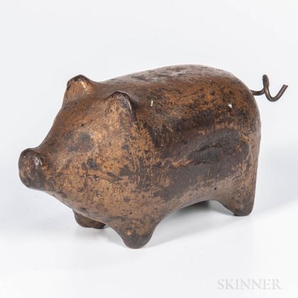 Small Cast Iron and Gold-painted Pig