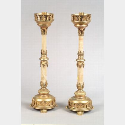 Pair of Renaissance Revival Onyx and Ormolu Candleholders