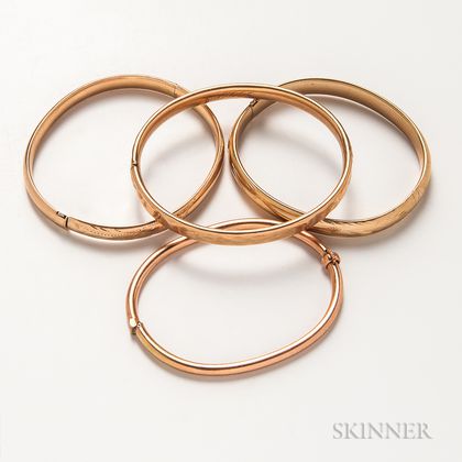 Four 14kt Gold Hinged Bangles