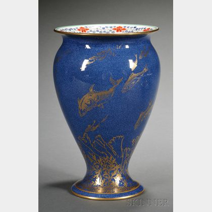 Wedgwood Bone China Powder Blue Fish Vase