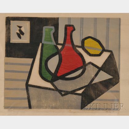 Continental School, 20th Century Still Life with Bottles and Lemon