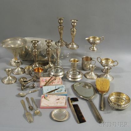 Large Group of Silver and Silver-plated Tableware and Vanity Items