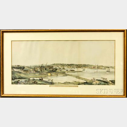 Framed Hand-colored Lithograph View of Providence R.I. from the South