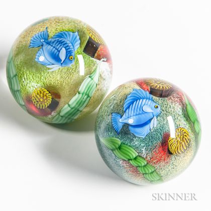 Two Orient and Flume Fish Paperweights