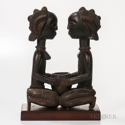 Baule-style Carved Wood Figure of a Kneeling Couple