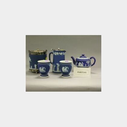 Nine Wedgwood Dark Blue Jasperware Items