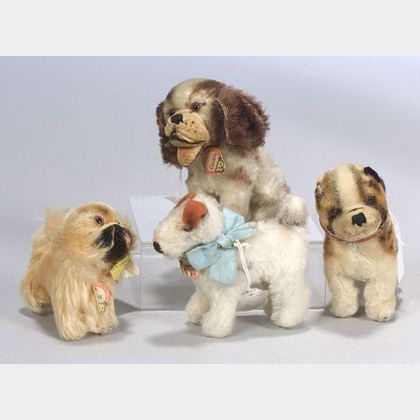 Four Small Mohair Steiff Pups