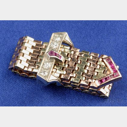 14K Gold Vintage Mesh Diamond Buckle Ring