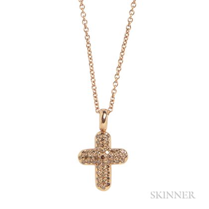 18kt Rose Gold and Colored Diamond Cross Pendant Necklace