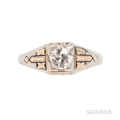 Art Deco 18kt Bicolor Gold and Diamond Ring