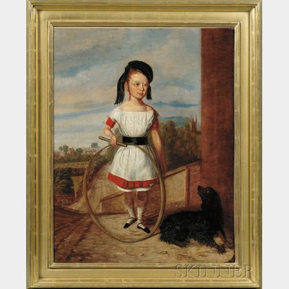 Anglo/American School, 19th Century Portrait of a Boy with His Hoop and Dog.