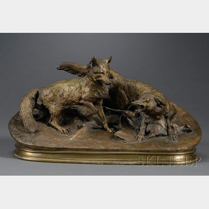 Pierre Jules Mene (French, 1810-1879) Bronze Figure of a Pair of Foxes, Groupe de Reynards