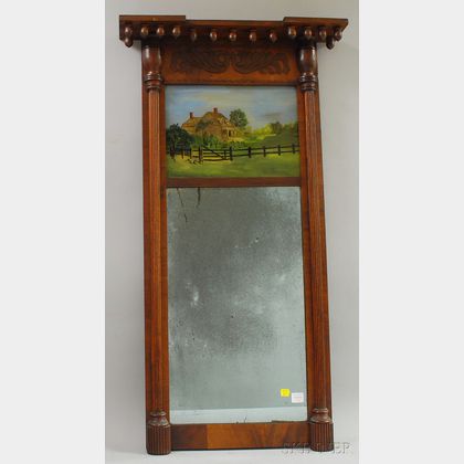 Federal Mahogany and Mahogany Veneer Tabernacle Mirror with Eglomise Glass Tablet