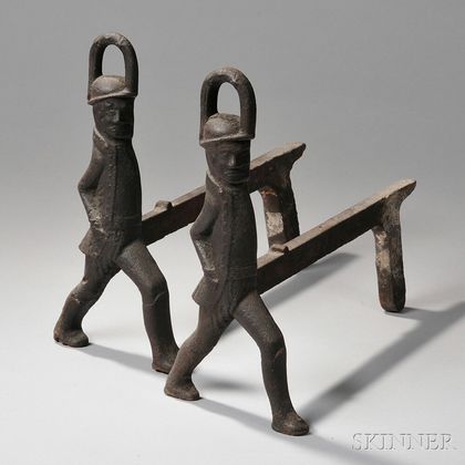 Pair of Cast Iron Soldier Andirons