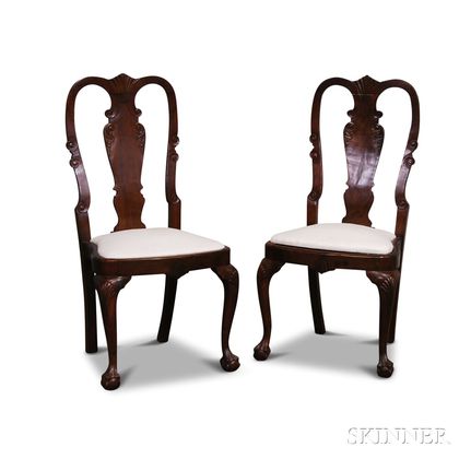 Pair of Queen Anne-style Carved Walnut Side Chairs