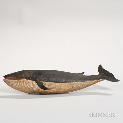 Relief-carved and Painted Wooden Finback Whale Wall Plaque