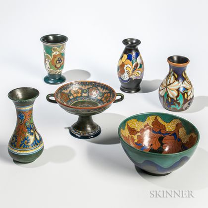 Six Gouda Pottery Items